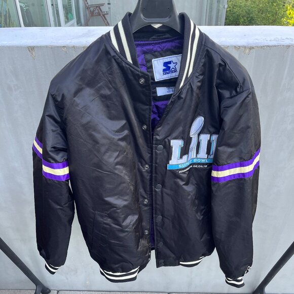 Starter Super Bowl LII Jacket Mens M 2018 Minnesota Black Satin Limited Ed - Picture 6 of 6